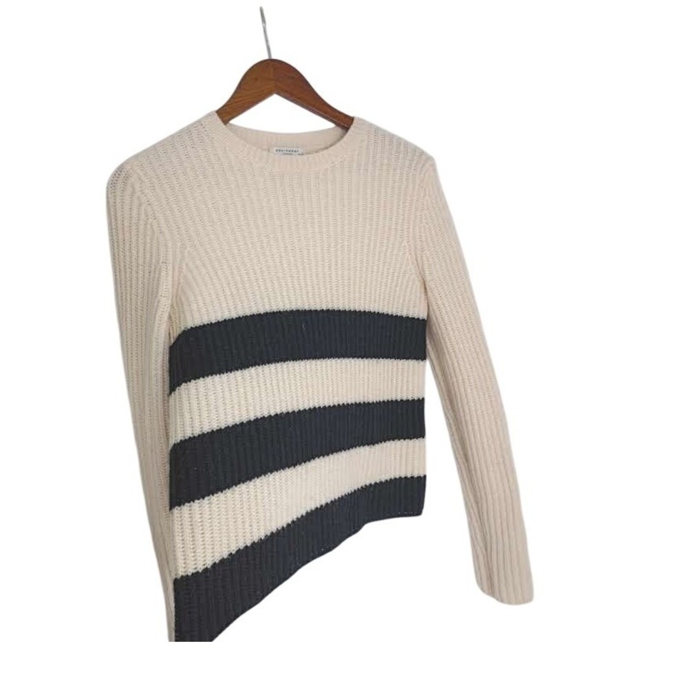 Equipment Femme Wool Alpaca Ribbed Asymmetrical Sweater Cream Black S NWOT‎ $398